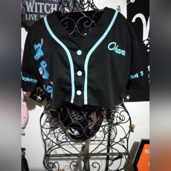 Hot Topic Tops - 2/$10 Disney Stitch Cropped Jersey Button Top Size Medium
